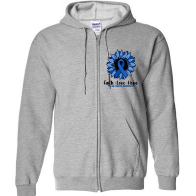 Faith Love And Hope Colon Cancer Awareness Sunflower Full Zip Hoodie