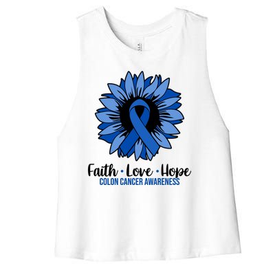 Faith Love And Hope Colon Cancer Awareness Sunflower Women's Racerback Cropped Tank