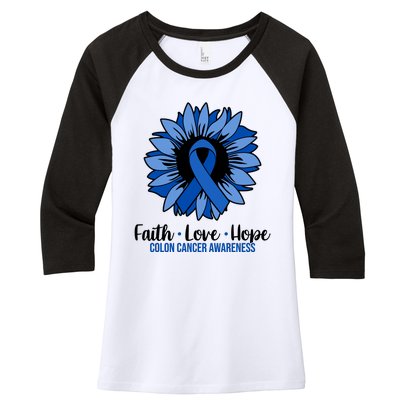 Faith Love And Hope Colon Cancer Awareness Sunflower Women's Tri-Blend 3/4-Sleeve Raglan Shirt