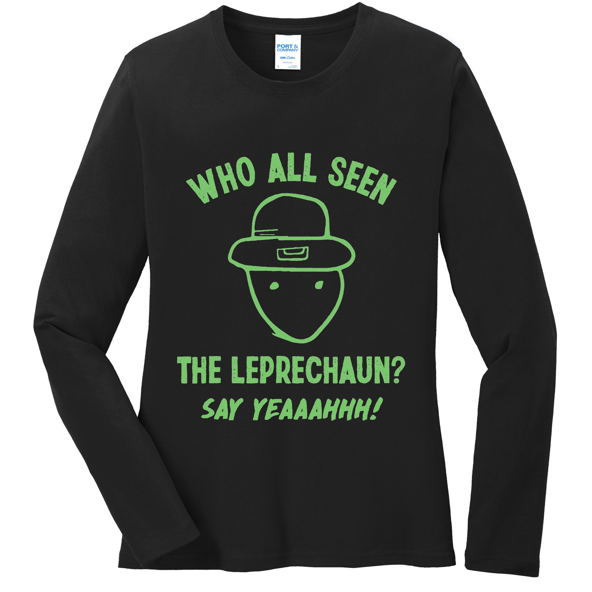 Funny Leprechaun Amateur Sketch Meme Irish St Patricks Day Ladies Long Sleeve Shirt