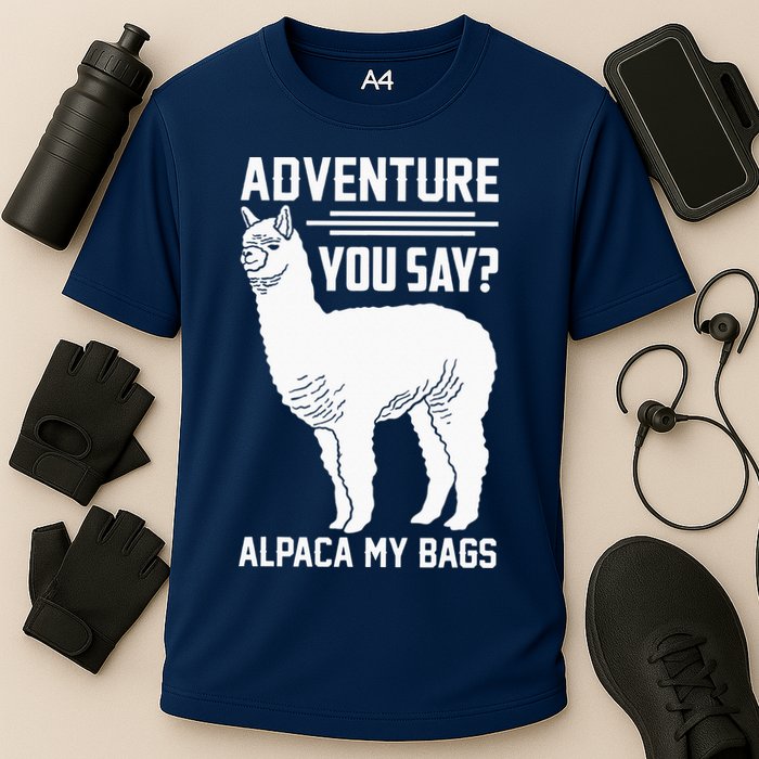 Funny Llama Adventure Alpaca My Bags Travel Cooling Performance Crew T-Shirt