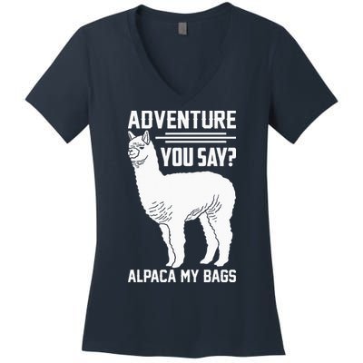 Funny Llama Adventure Alpaca My Bags Travel Women's V-Neck T-Shirt