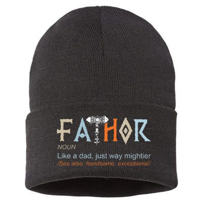 Fathor Like A Dad Just Way Mightier Fathers Day Viking Sustainable Knit Beanie