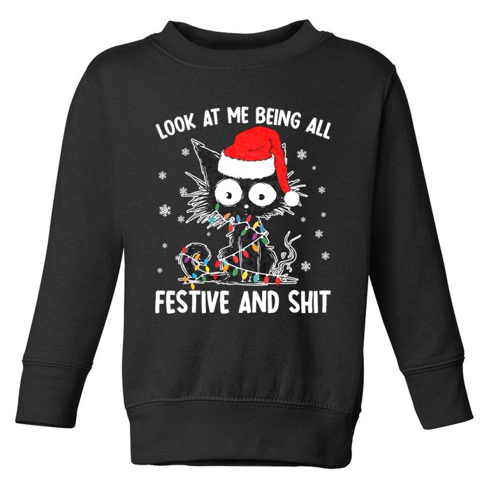 Funny Look At Me Being All Festive And Shits Cat Christmas Toddler Sweatshirt