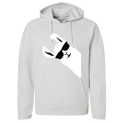 Funny Llama Alpaca With Sunglasses Performance Fleece Hoodie