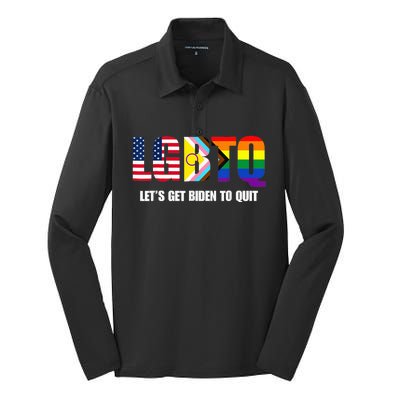 Funny LGBTQ Anti Biden - Let's Get Biden To Quite Silk Touch Performance Long Sleeve Polo