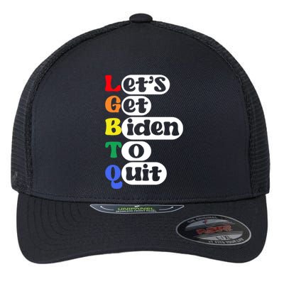 Funny LGBTQ Anti Biden Lets Get Biden To Quite Flexfit Unipanel Trucker Cap