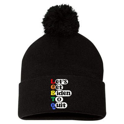 Funny LGBTQ Anti Biden Lets Get Biden To Quite Pom Pom 12in Knit Beanie