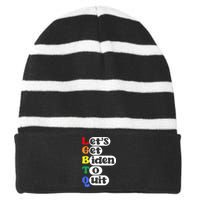 Funny LGBTQ Anti Biden Lets Get Biden To Quite Striped Beanie with Solid Band