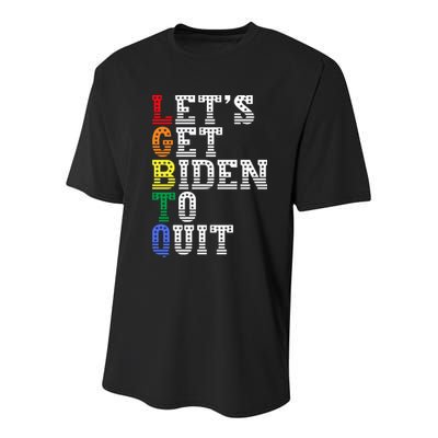 Funny LGBTQ Anti Biden Lets Get Biden To Quite Youth Performance Sprint T-Shirt