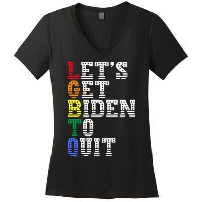 Funny LGBTQ Anti Biden Lets Get Biden To Quite Women's V-Neck T-Shirt