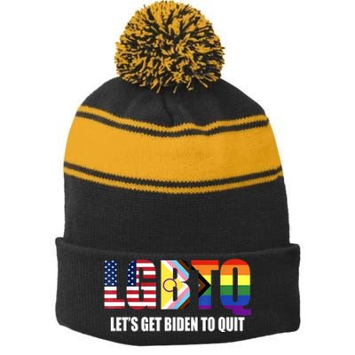 Funny LGBTQ Anti Biden Lets Get Biden To Quite Stripe Pom Pom Beanie