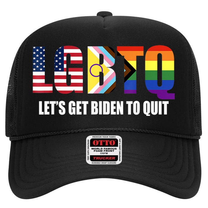 Funny LGBTQ Anti Biden Lets Get Biden To Quite High Crown Mesh Back Trucker Hat