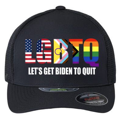 Funny LGBTQ Anti Biden Lets Get Biden To Quite Flexfit Unipanel Trucker Cap