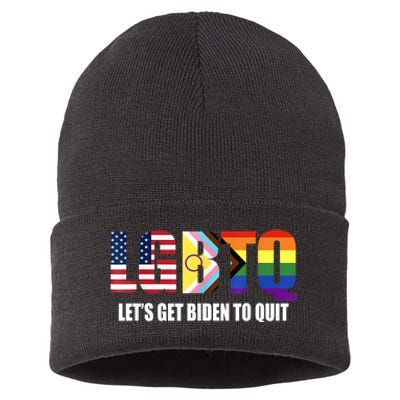 Funny LGBTQ Anti Biden Lets Get Biden To Quite Sustainable Knit Beanie