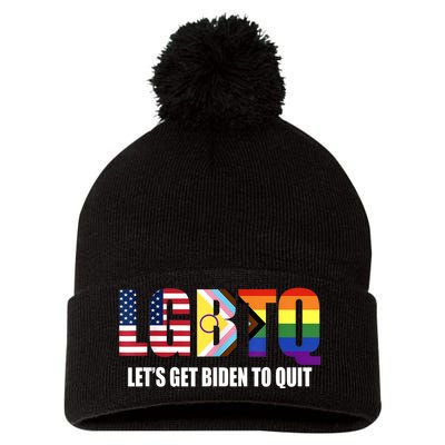 Funny LGBTQ Anti Biden Lets Get Biden To Quite Pom Pom 12in Knit Beanie