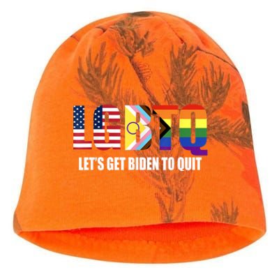 Funny LGBTQ Anti Biden Lets Get Biden To Quite Kati - Camo Knit Beanie