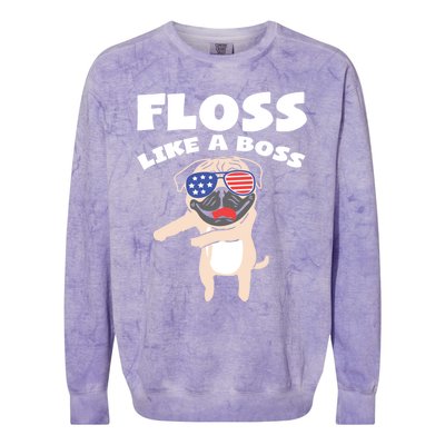 Floss Like A Boss Pug Dog Usa Dance 4th Of July Party Gift Colorblast Crewneck Sweatshirt