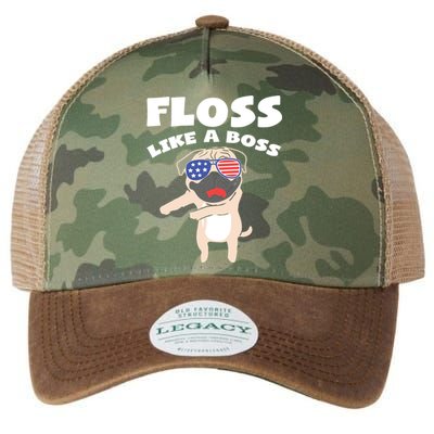 Floss Like A Boss Pug Dog Usa Dance 4th Of July Party Gift Legacy Tie Dye Trucker Hat