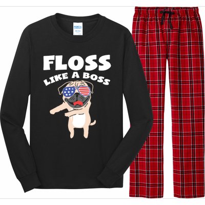 Floss Like A Boss Pug Dog Usa Dance 4th Of July Party Gift Long Sleeve Pajama Set