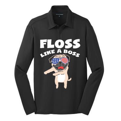 Floss Like A Boss Pug Dog Usa Dance 4th Of July Party Gift Silk Touch Performance Long Sleeve Polo