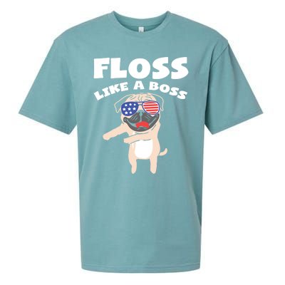 Floss Like A Boss Pug Dog Usa Dance 4th Of July Party Gift Sueded Cloud Jersey T-Shirt