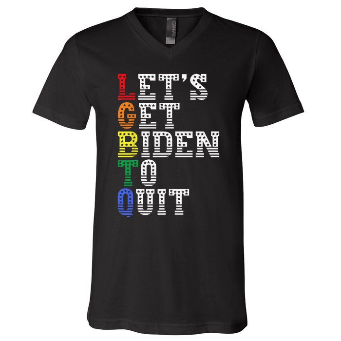 Funny LGBTQ Anti Biden Let's Get Biden To Quite V-Neck T-Shirt