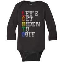 Funny LGBTQ Anti Biden Let's Get Biden To Quite Baby Long Sleeve Bodysuit