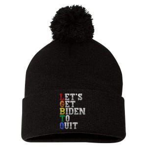 Funny LGBTQ Anti Biden Let's Get Biden To Quite Pom Pom 12in Knit Beanie