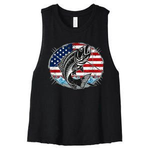 Fishing Lovers + American Flag Women's Racerback Cropped Tank