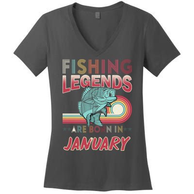 Fishing Legends Are Born In January Women's V-Neck T-Shirt