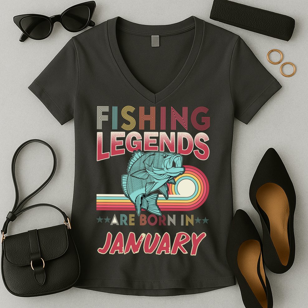 Fishing Legends Are Born In January Women's V-Neck T-Shirt