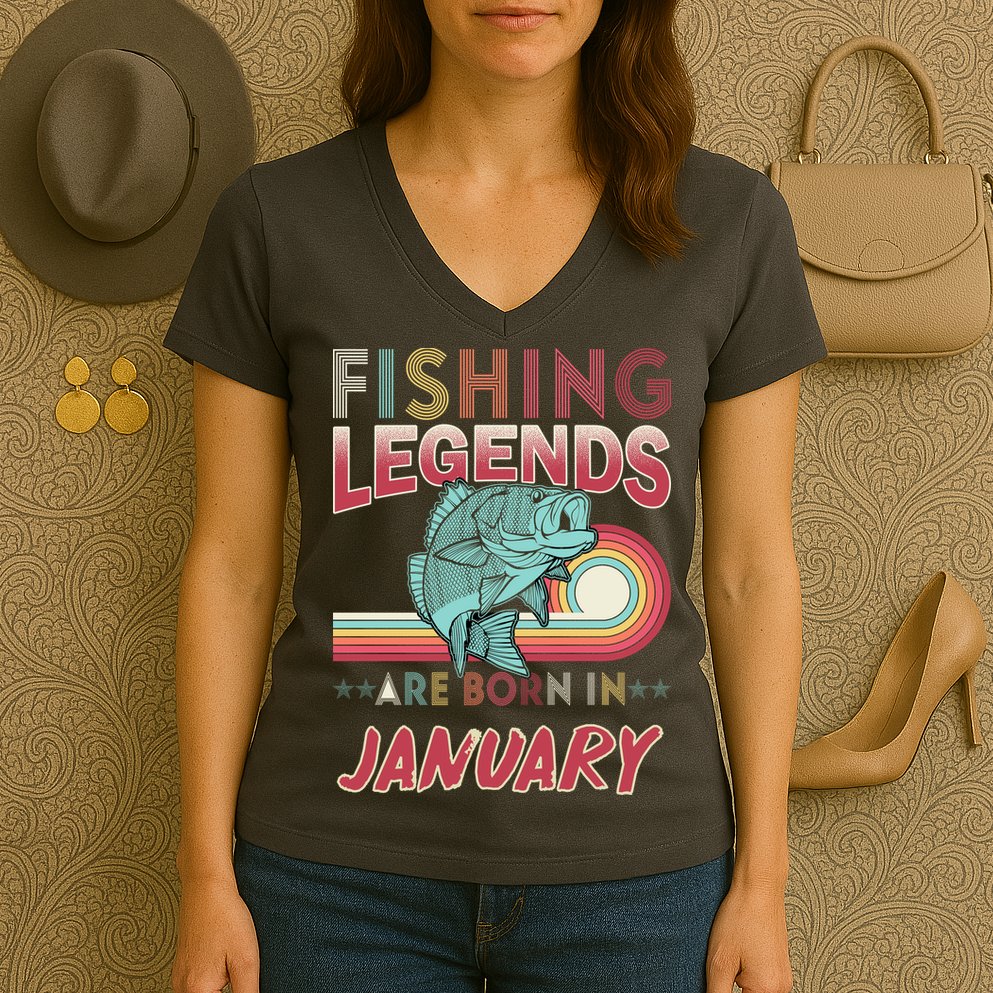 Fishing Legends Are Born In January Women's V-Neck T-Shirt