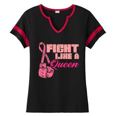 Fight Like A Queen Fighting Breast Cancer Awareness Ladies Halftime Notch Neck Tee