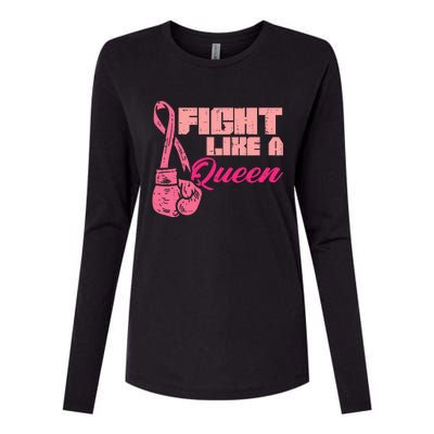 Fight Like A Queen Fighting Breast Cancer Awareness Womens Cotton Relaxed Long Sleeve T-Shirt