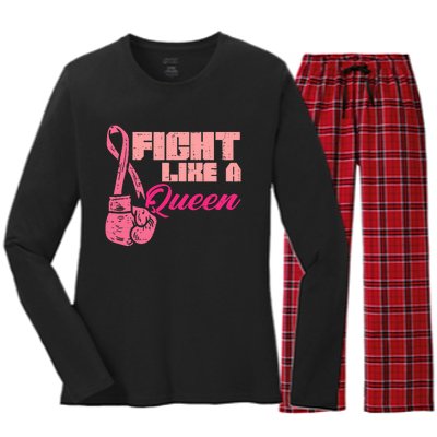 Fight Like A Queen Fighting Breast Cancer Awareness Women's Long Sleeve Flannel Pajama Set 