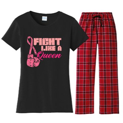 Fight Like A Queen Fighting Breast Cancer Awareness Women's Flannel Pajama Set