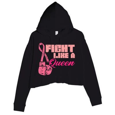 Fight Like A Queen Fighting Breast Cancer Awareness Crop Fleece Hoodie