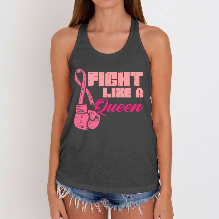 Fight Like A Queen Fighting Breast Cancer Awareness Women's Knotted Racerback Tank