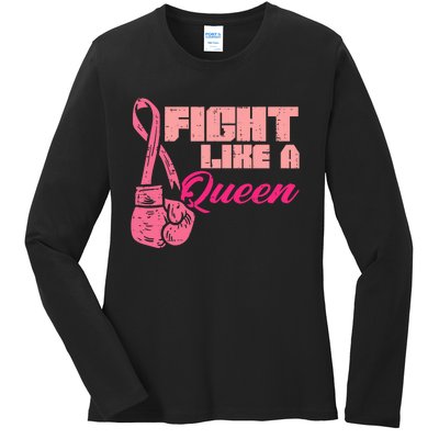 Fight Like A Queen Fighting Breast Cancer Awareness Ladies Long Sleeve Shirt