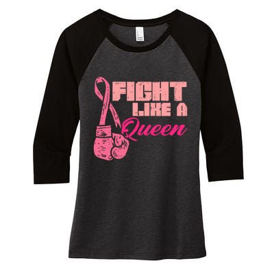 Fight Like A Queen Fighting Breast Cancer Awareness Women's Tri-Blend 3/4-Sleeve Raglan Shirt