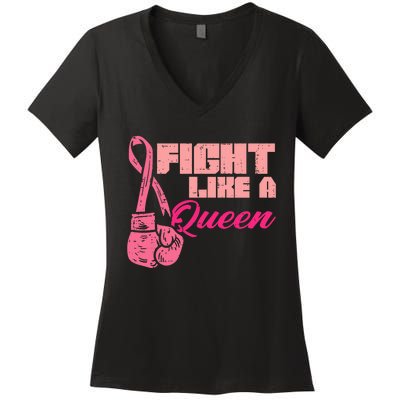 Fight Like A Queen Fighting Breast Cancer Awareness Women's V-Neck T-Shirt