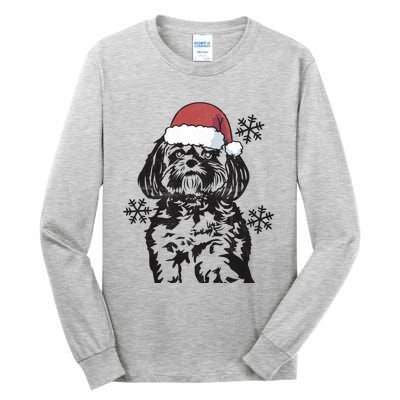 Funny Lhasa Apso Christmas Santa Hat Xmas Mom Dad Cool Gift Tall Long Sleeve T-Shirt