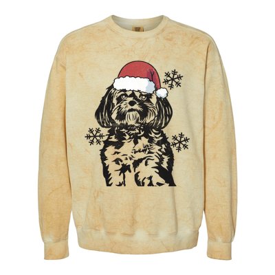 Funny Lhasa Apso Christmas Santa Hat Xmas Mom Dad Cool Gift Colorblast Crewneck Sweatshirt