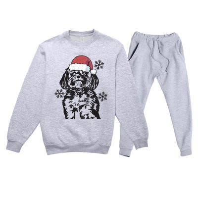 Funny Lhasa Apso Christmas Santa Hat Xmas Mom Dad Cool Gift Premium Crewneck Sweatsuit Set