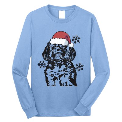 Funny Lhasa Apso Christmas Santa Hat Xmas Mom Dad Cool Gift Long Sleeve Shirt