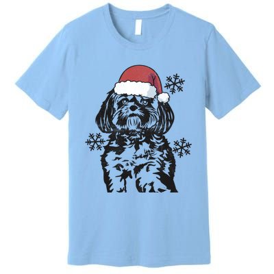 Funny Lhasa Apso Christmas Santa Hat Xmas Mom Dad Cool Gift Premium T-Shirt