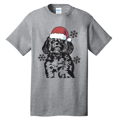 Funny Lhasa Apso Christmas Santa Hat Xmas Mom Dad Cool Gift Tall T-Shirt