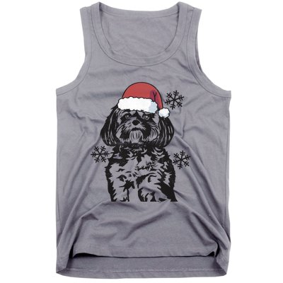 Funny Lhasa Apso Christmas Santa Hat Xmas Mom Dad Cool Gift Tank Top