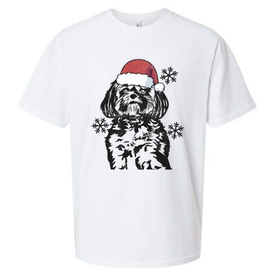 Funny Lhasa Apso Christmas Santa Hat Xmas Mom Dad Cool Gift Sueded Cloud Jersey T-Shirt